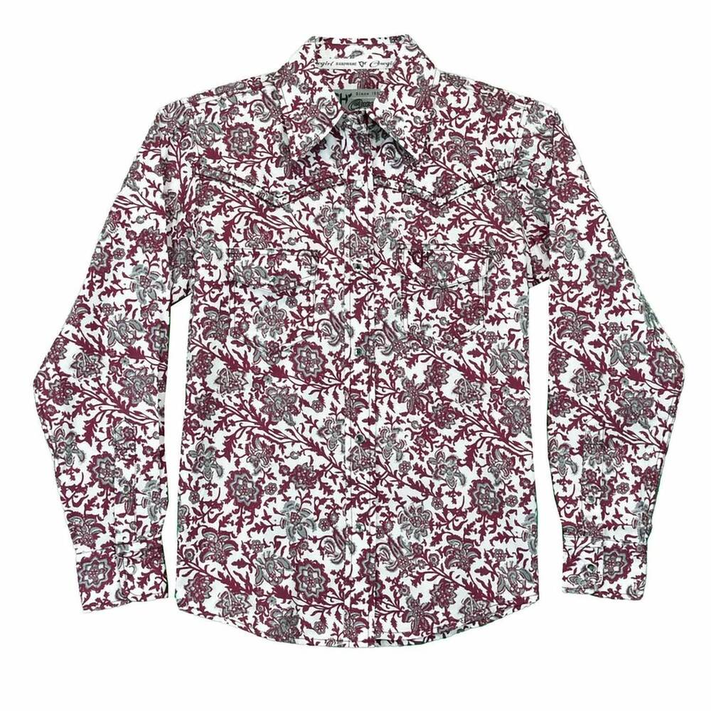 NEW COWGIRL HARDWARE girl's floral pattern long sleeve shirt in maroon